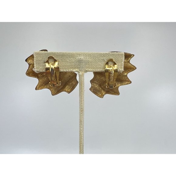 Vintage Givenchy 80s Modernist Clip on Gold Tone Large Statement Earrings - Picture 4 of 4